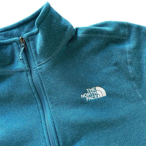 North Face Turquoise Blue Textured Cap Rock 1/4 Zip Fleece Sweatshirt Men’s L - Picture 2 of 4